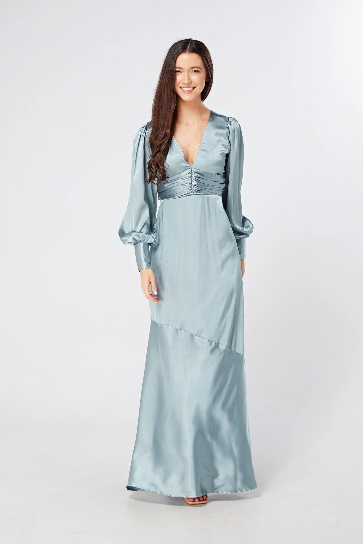 Naomi Dusty Blue Satin Maxi Dress