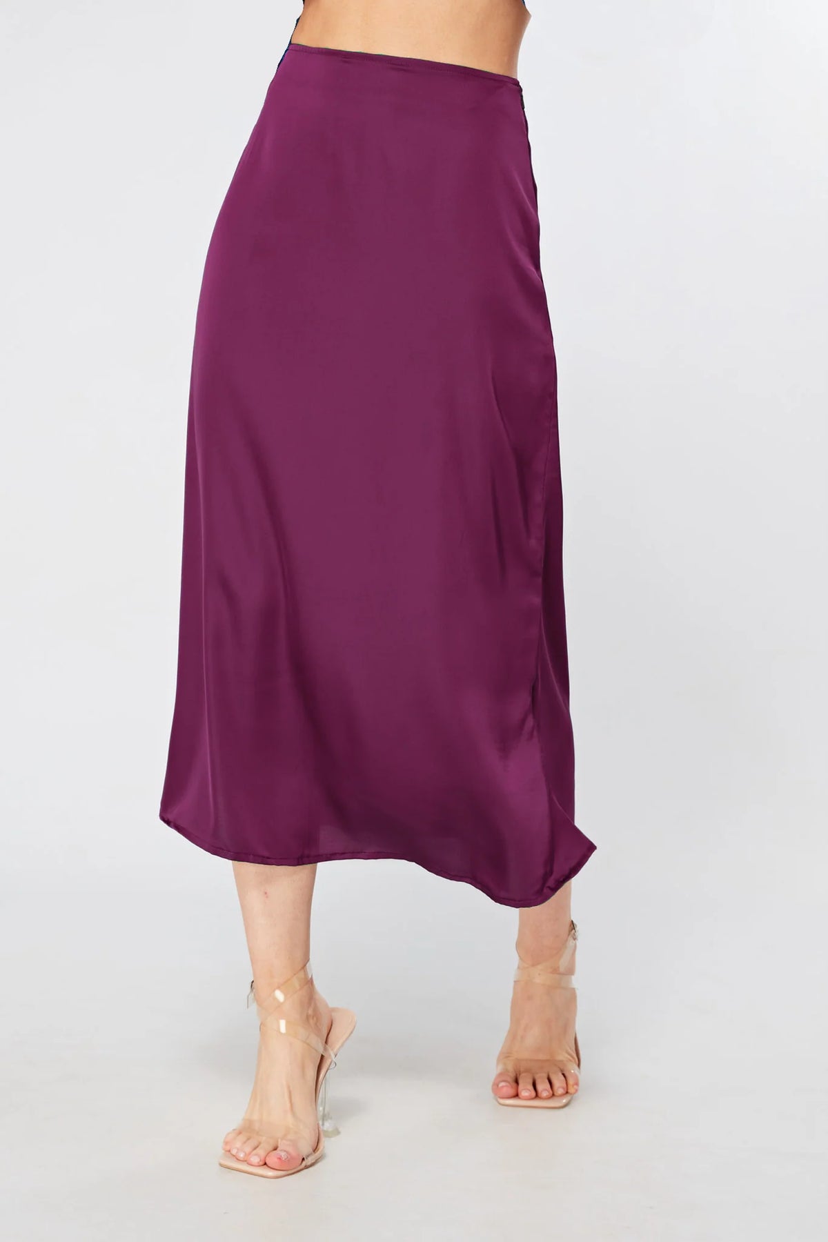 Elisa Plum Satin Midi Skirt