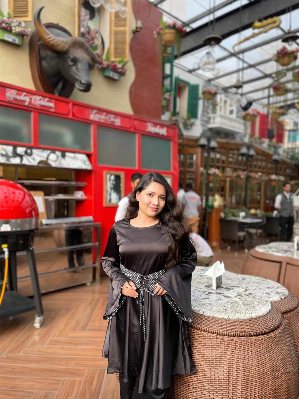 Venessa Black Satin Long Top With Drawstrings