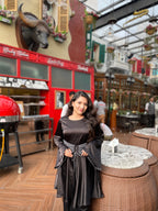 Venessa Black Satin Long Top With Drawstrings