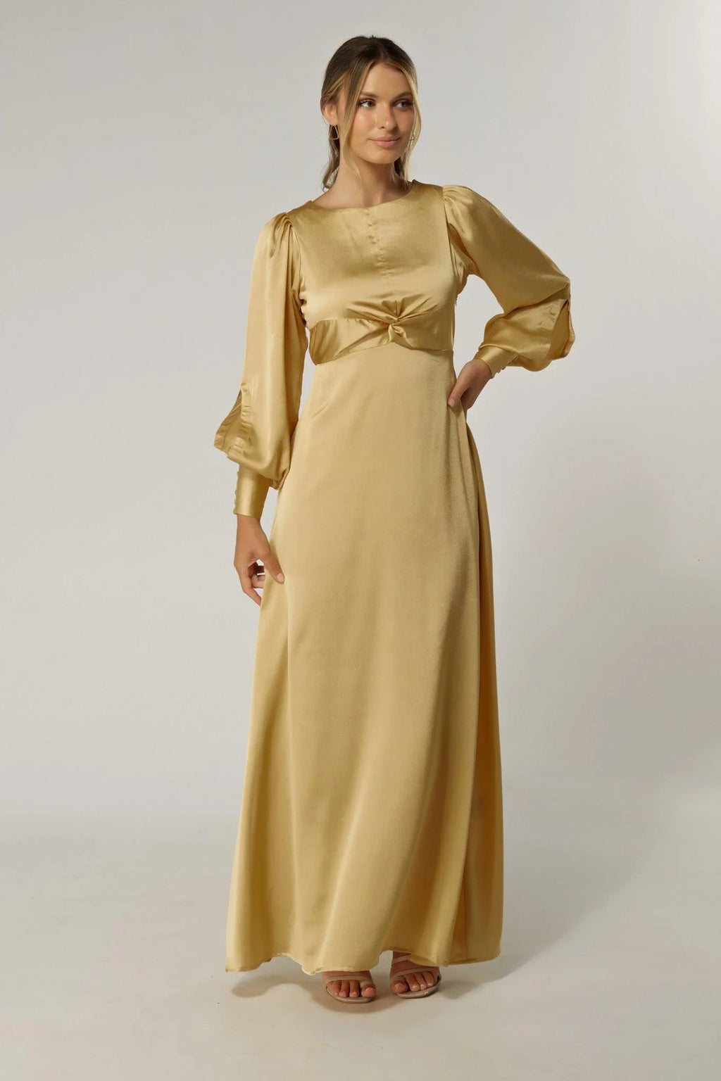 Lila Light Gold Knotted Front Maxi Dress