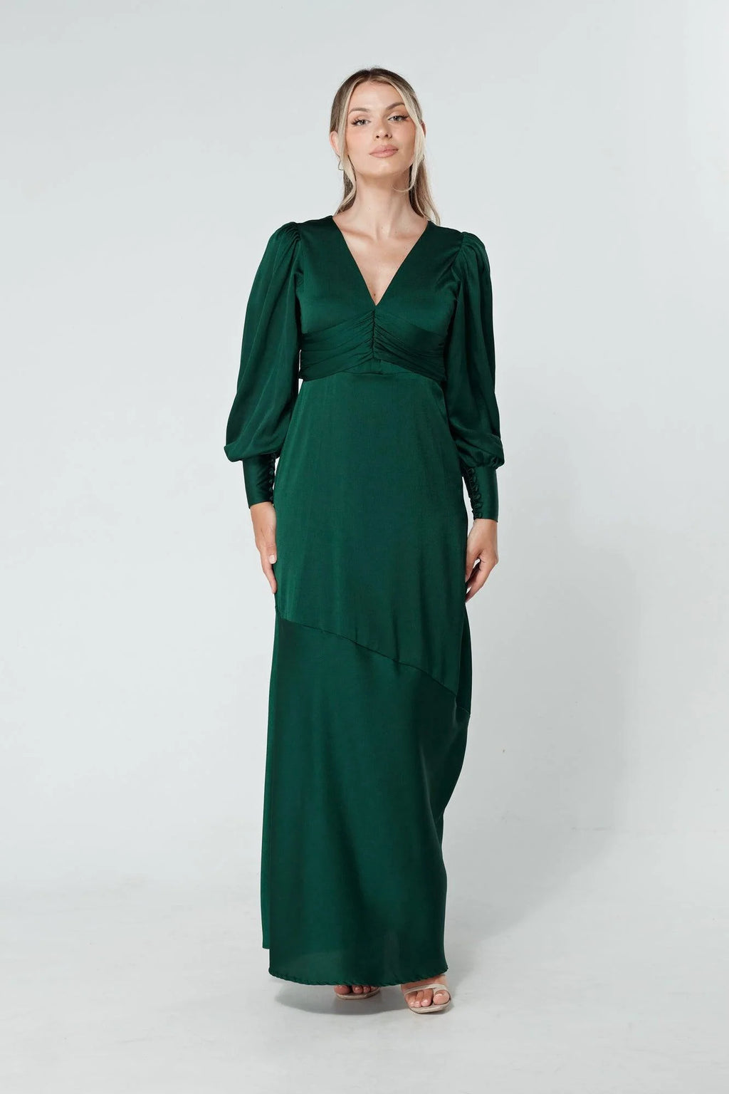 Naomi Dark Green Satin Maxi Dress