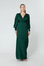 Naomi Dark Green Satin Maxi Dress