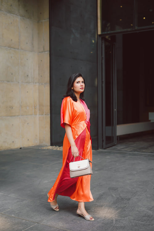Aurora Pink Orange Midaxi Dress