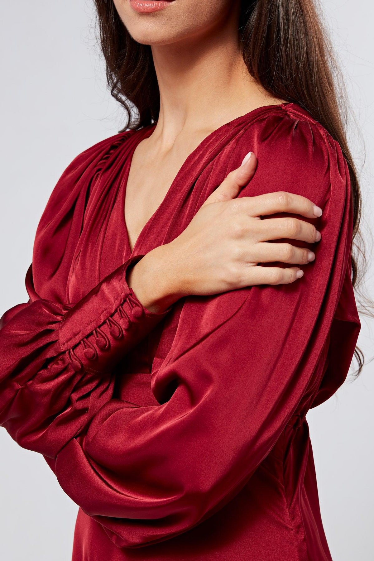 Nora Deep Red Satin Midi Dress