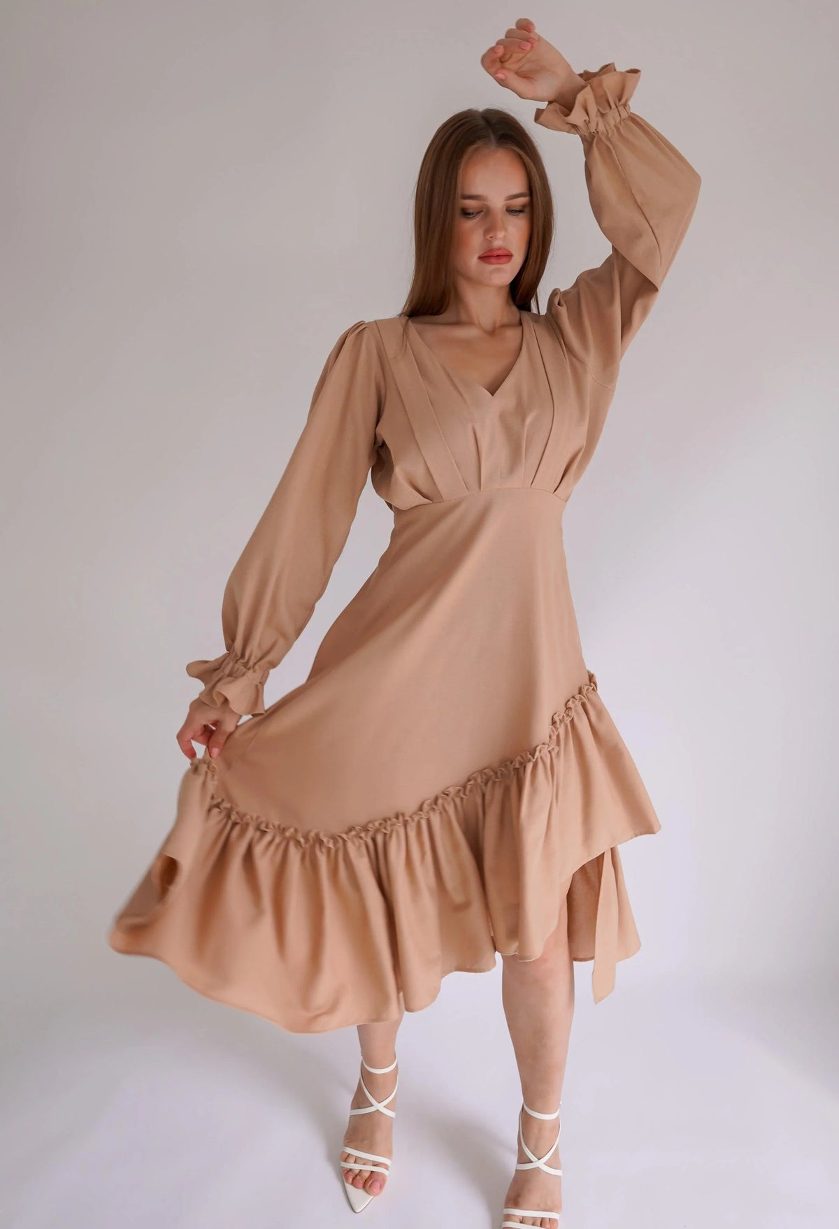 Lira Nude Linen Midi Dress