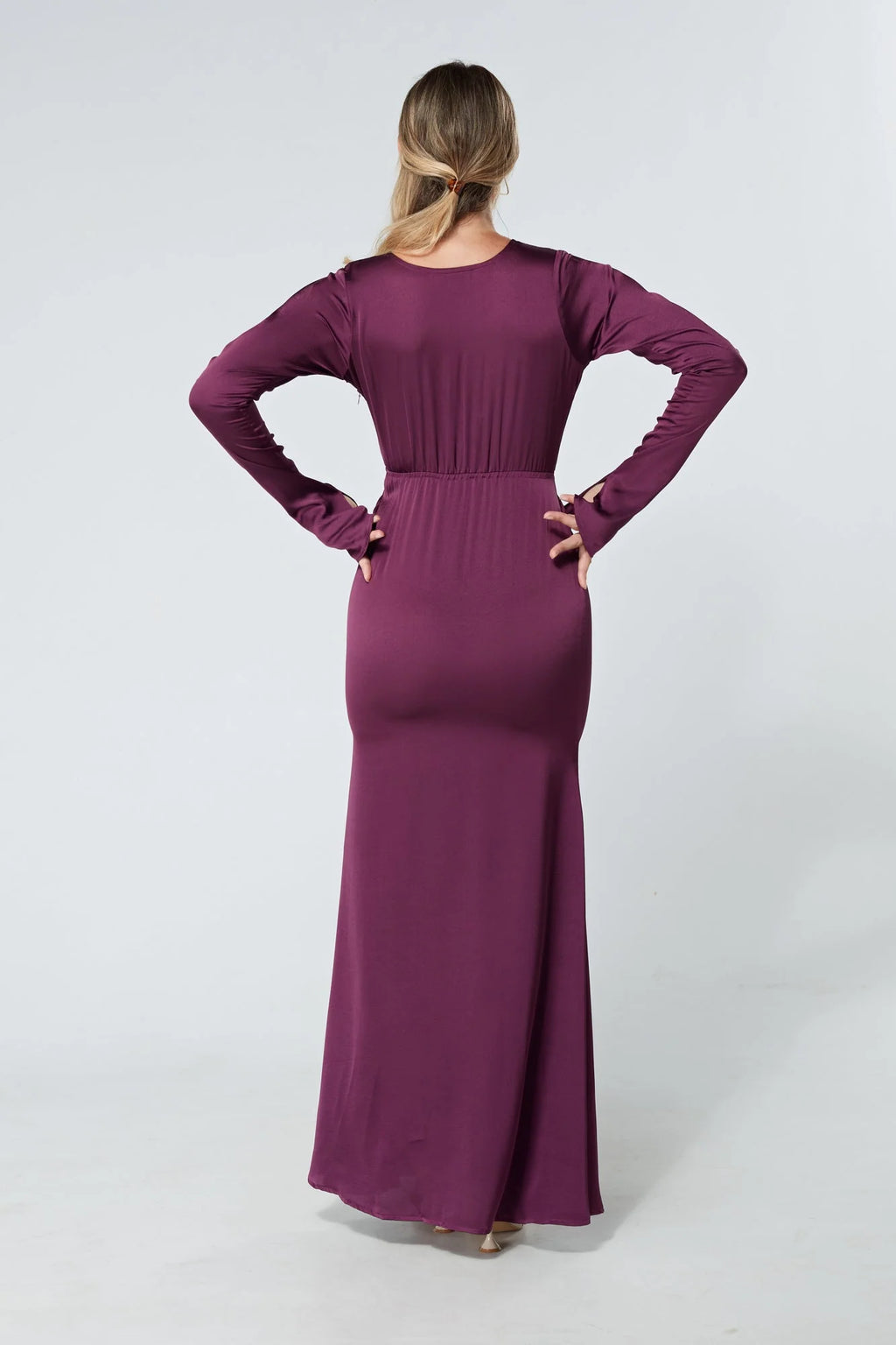 Alessandra Purple Satin Crepe Maxi Dress