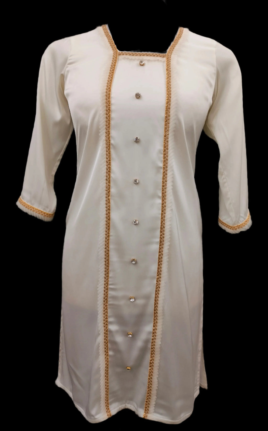 Safa Off White Golden Premium Satin Kameez