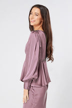 Elisa Lilac Pink Satin Buttoned Blouse