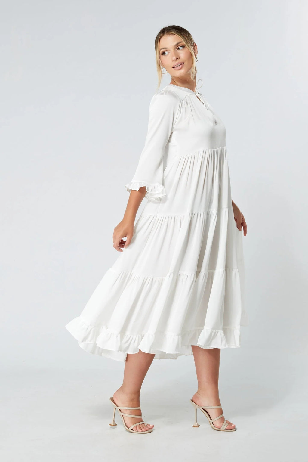 Gia White Tiered Maxi Dress