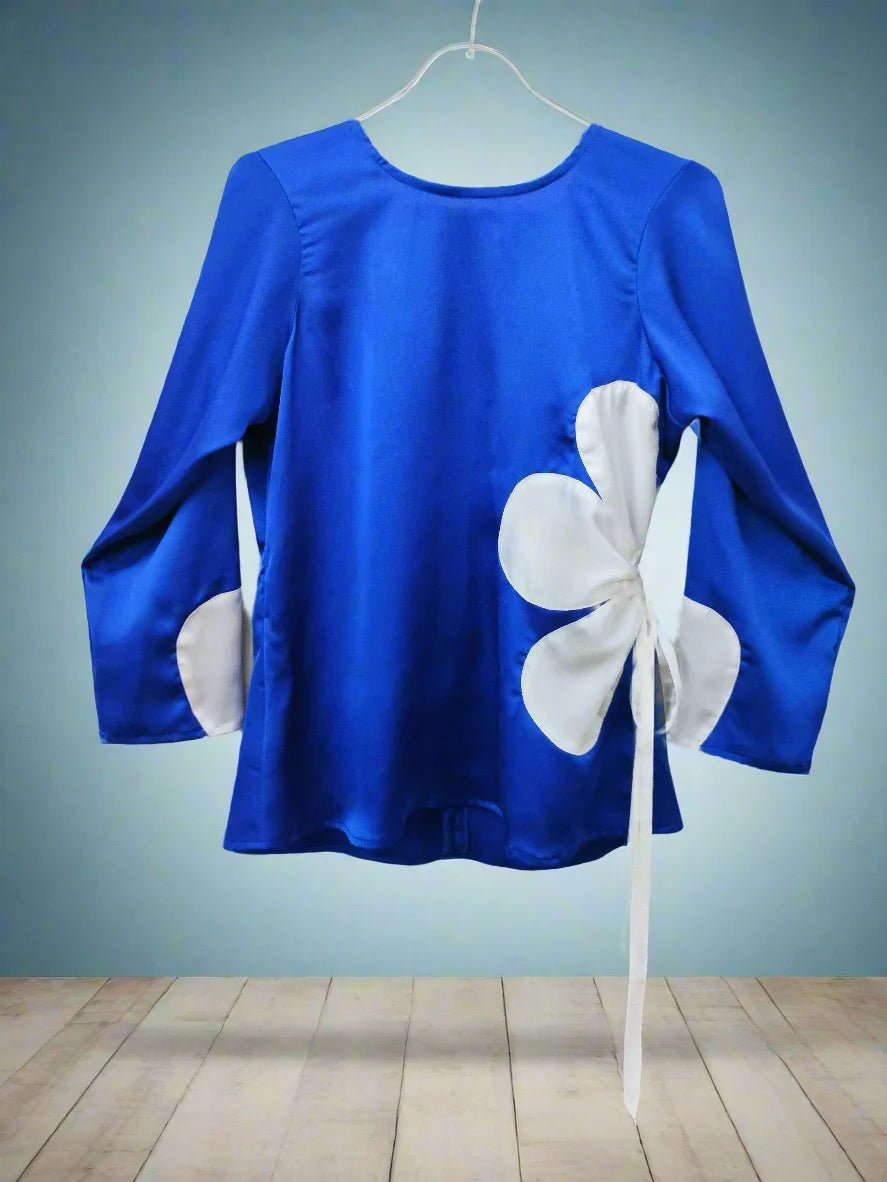 Indigo Blue White Top With Drawstrings
