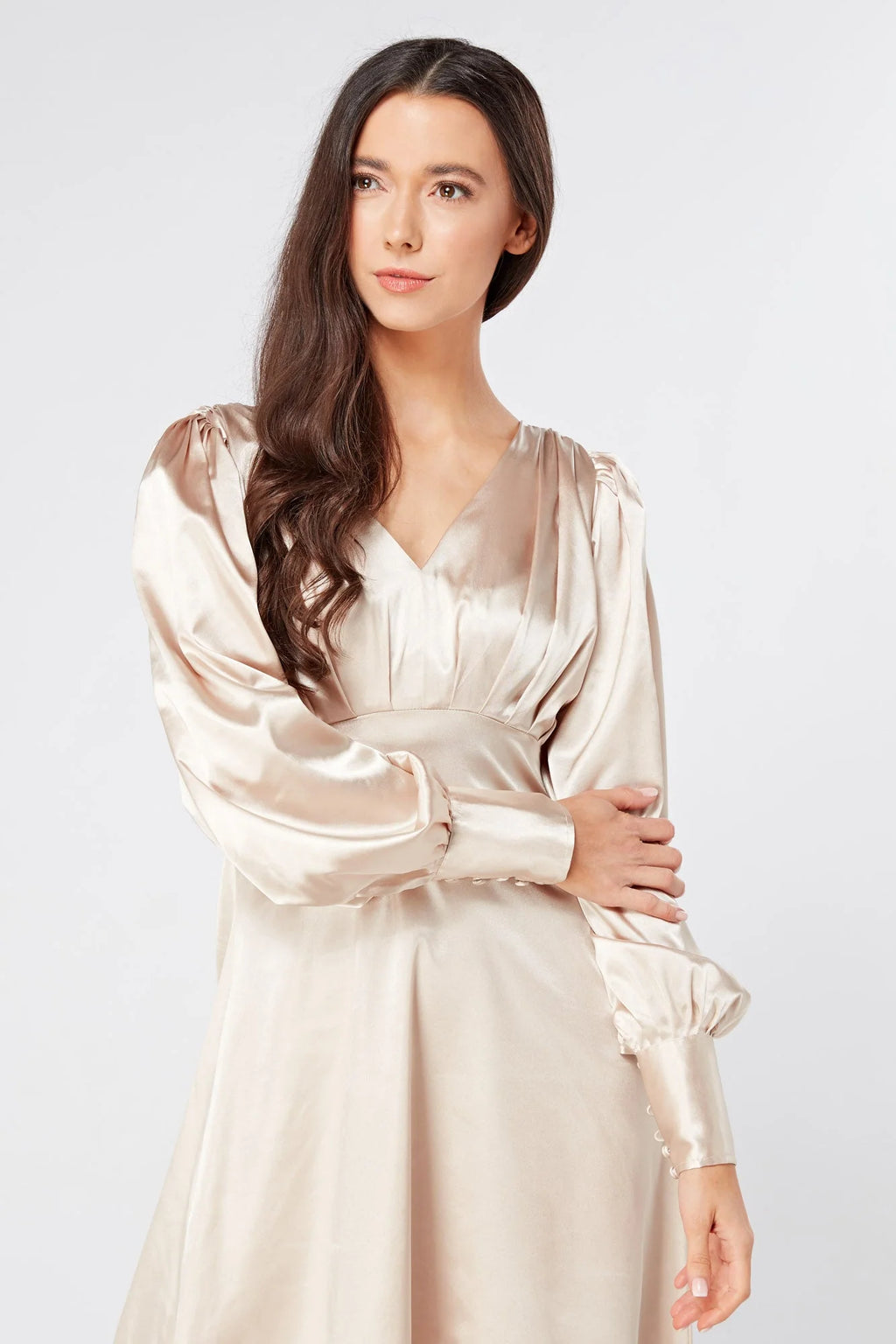 Gabriella Cream Satin Midi Dress