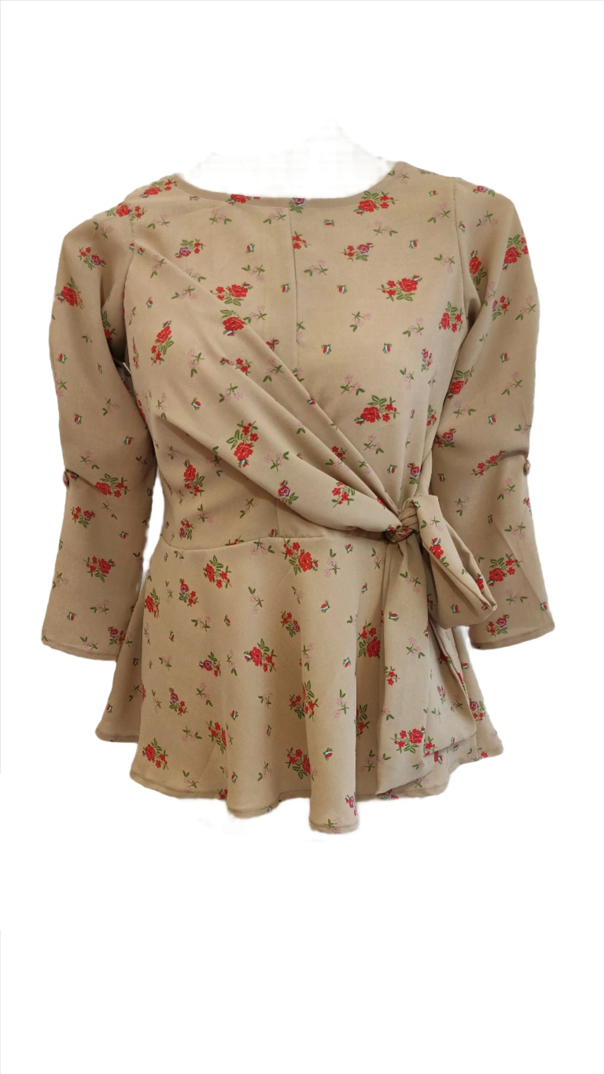 Bella beige floral front knotted top