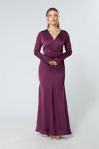 Alessandra Purple Satin Crepe Maxi Dress