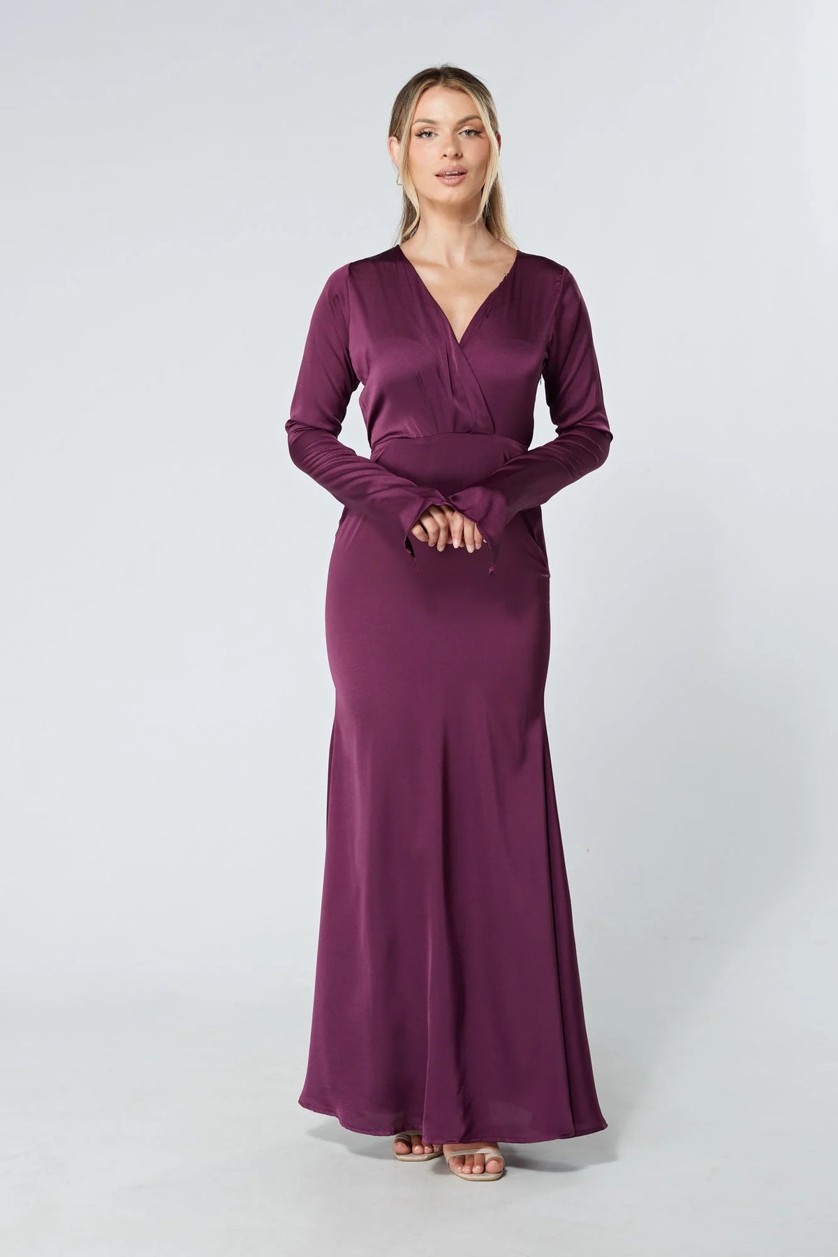Alessandra Purple Satin Crepe Maxi Dress