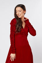 Ella Red Crepe Maxi Dress With Ruched Detail