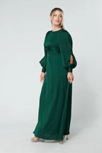 Lila Dark Green Knotted Front Soft Crepe Maxi Dress