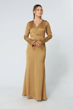 Alessandra Gold Satin Crepe Maxi Dress