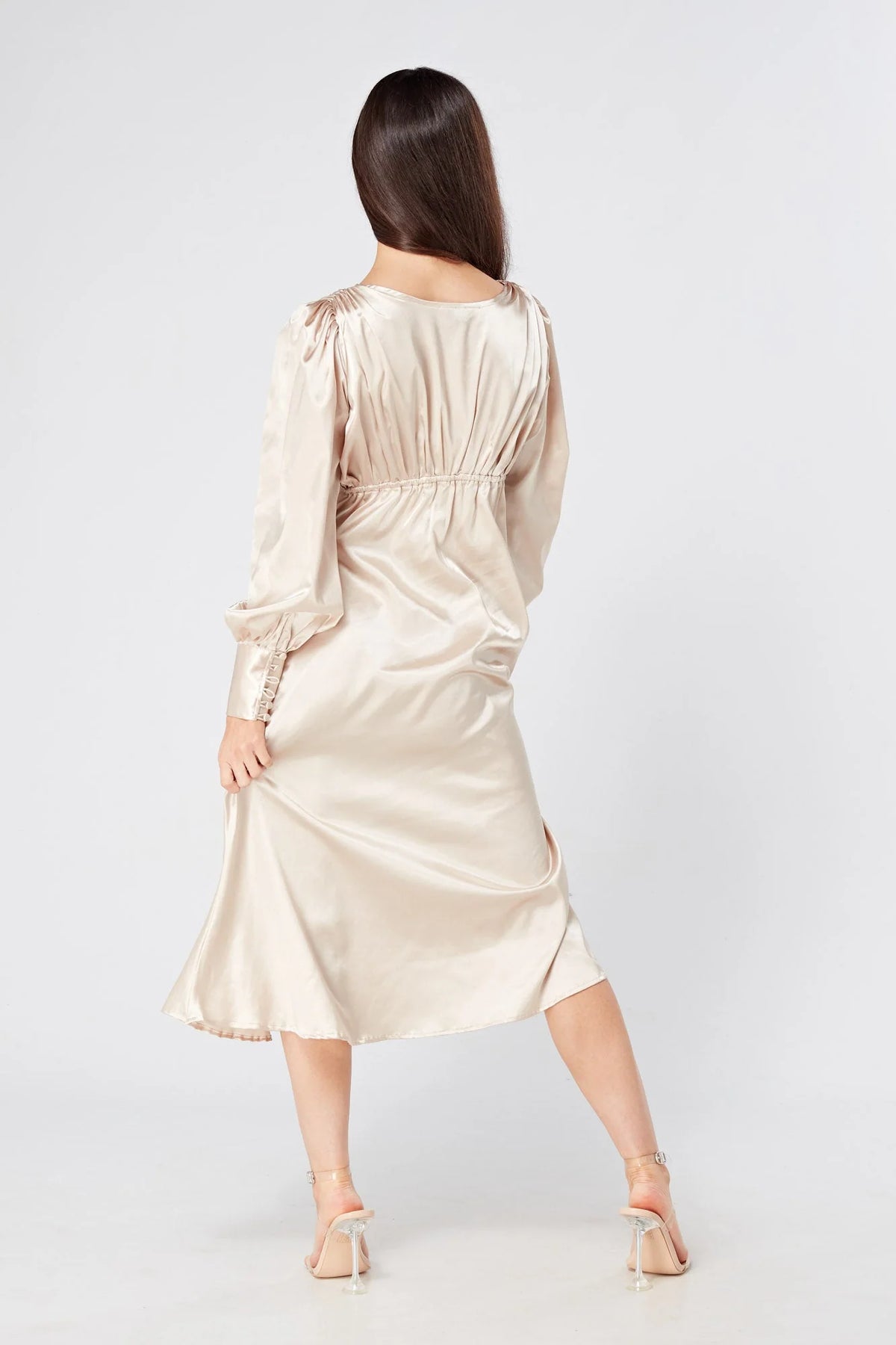 Gabriella Cream Satin Midi Dress