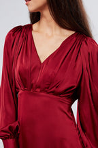 Nora Deep Red Satin Midi Dress