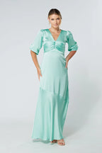 Naomi Aqua Satin Maxi Dress