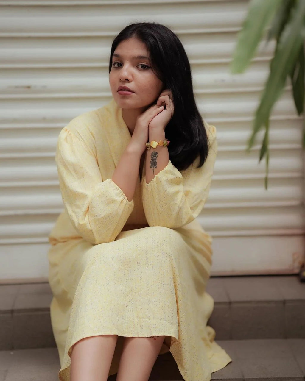 Fiona yellow midi dress