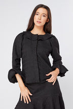 Arabella Black Top With Oversized Collar