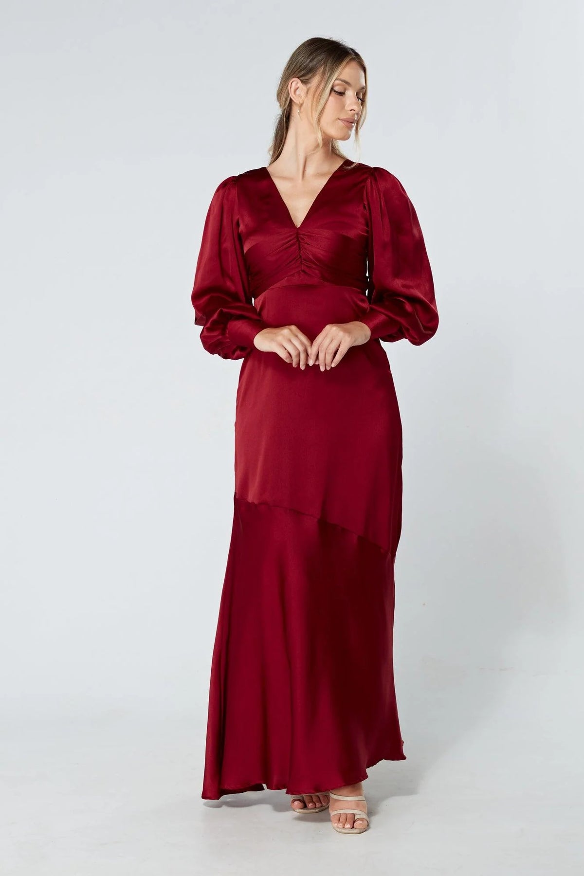 Naomi Deep Red Satin Maxi Dress