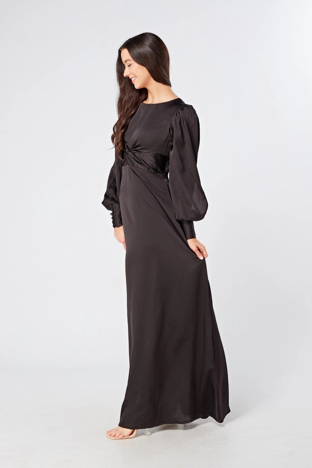 Lara Black Knotted Front Soft Crepe Maxi Dress