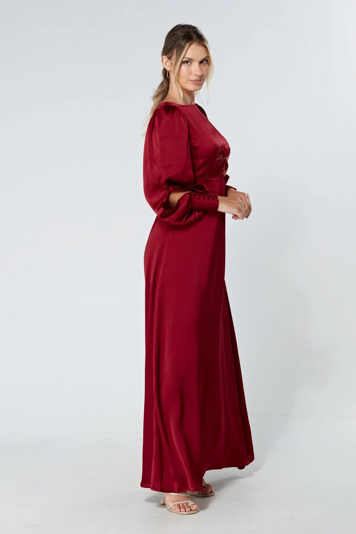 Lila Deep Red Knotted Front Maxi Dress