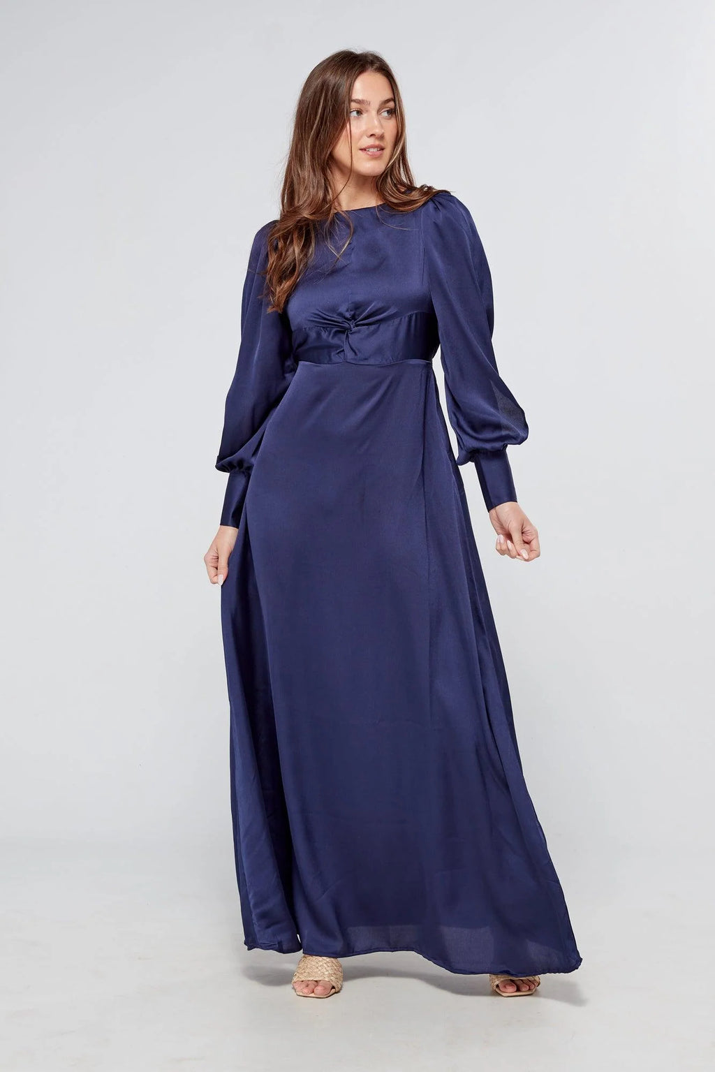 Romy Knotted Front Navy Crepe Maxi Dress