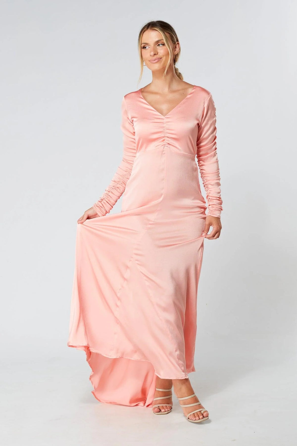 Ella Blush Nude Crepe Maxi Dress