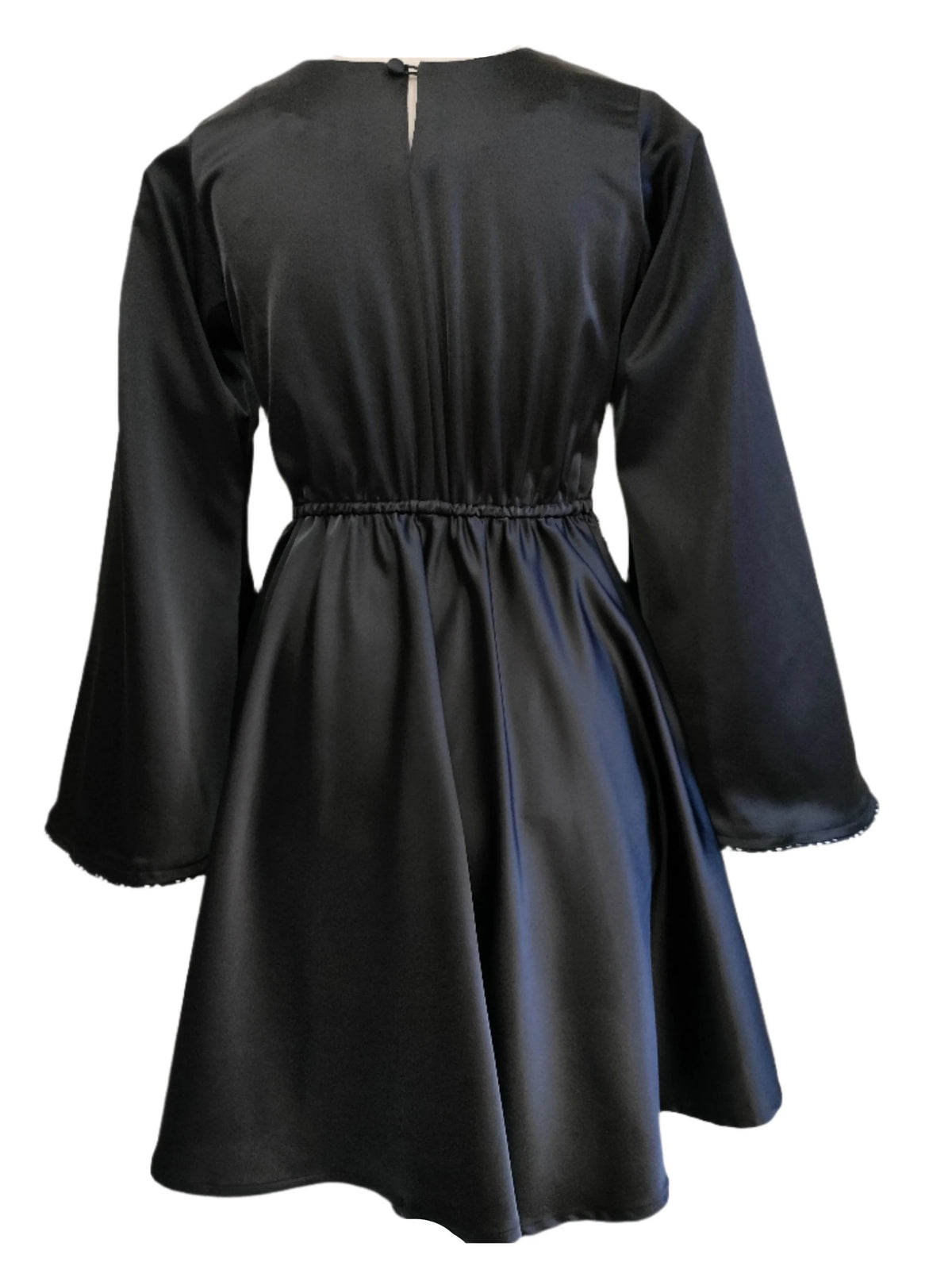 Venessa Black Satin Long Top With Drawstrings