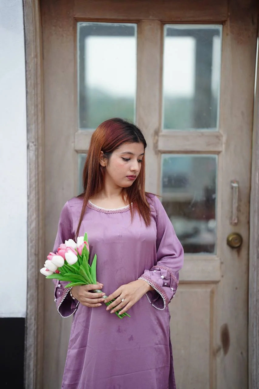 Seri Lilac Pink Premium Satin Kameez