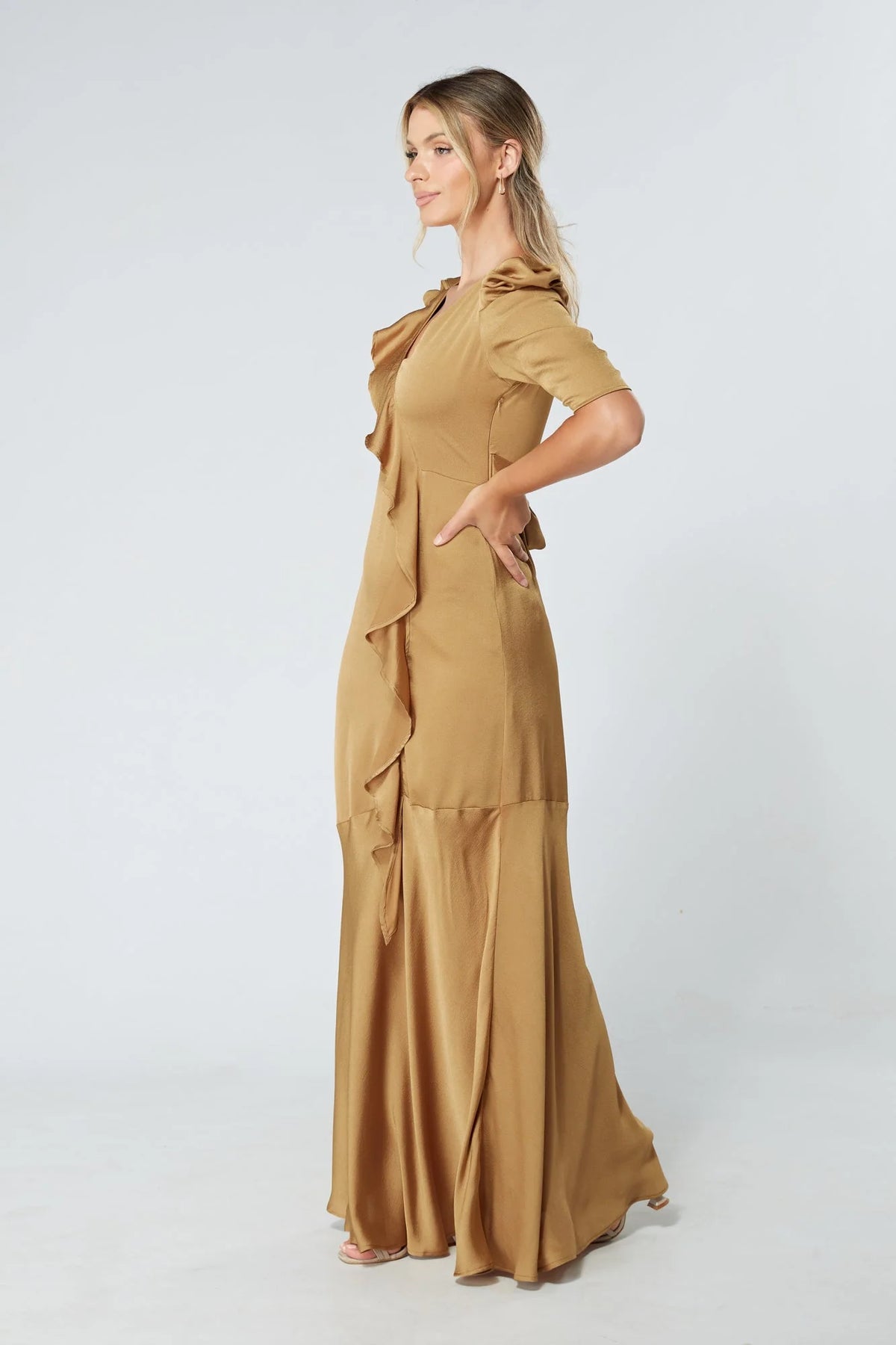 Daisy Dark Gold Crepe Maxi Dress