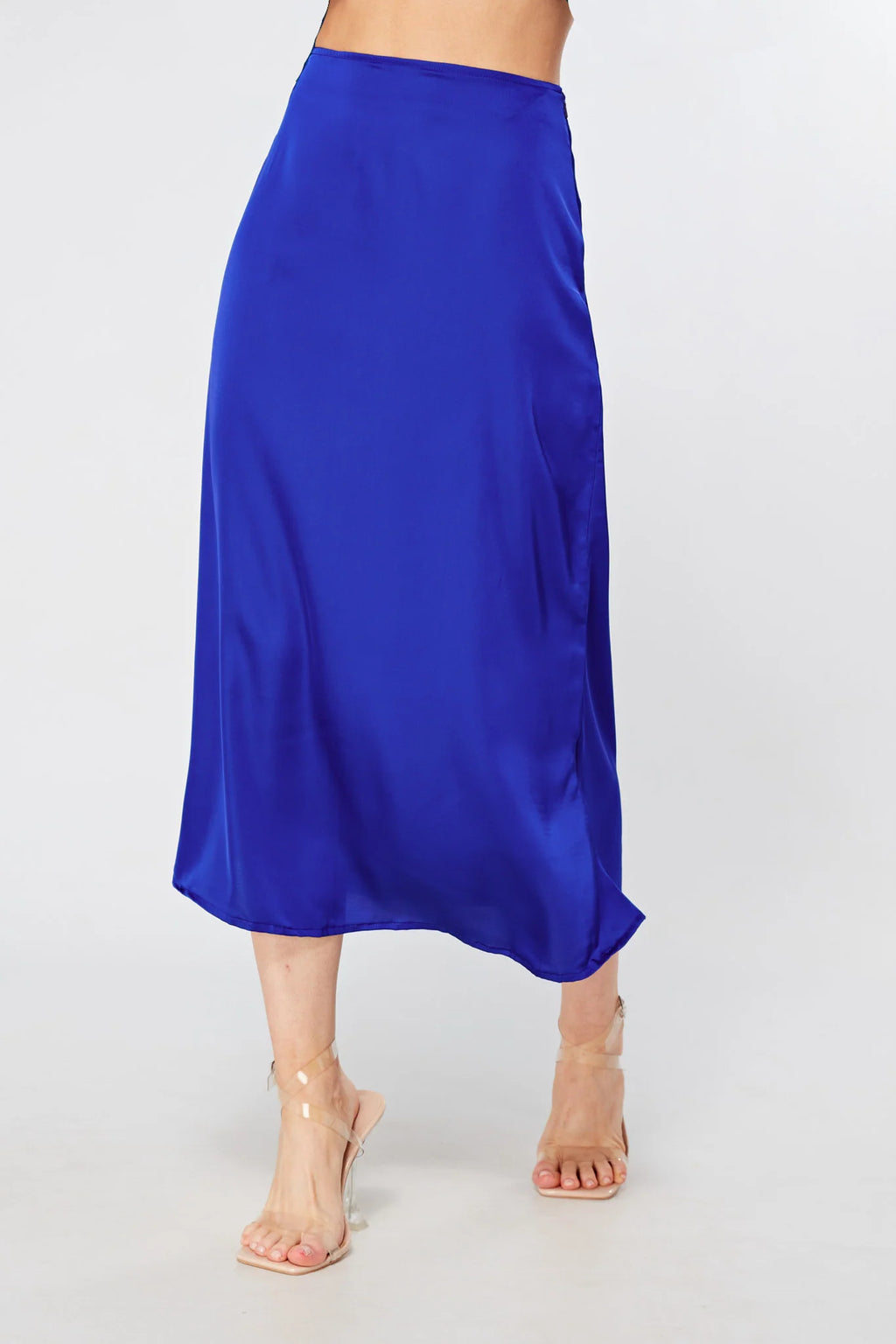 Elisa Cobalt Blue Satin Midi Skirt