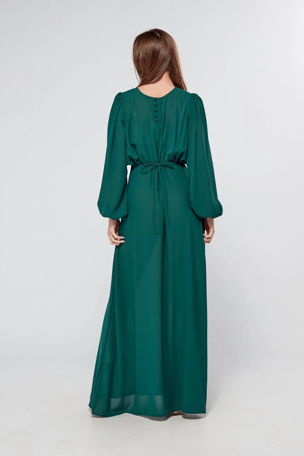 Essina Green Maxi Georgette With String Back And Round Waist Line