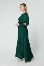 Lila Green Knotted Front Crepe Maxi Dress