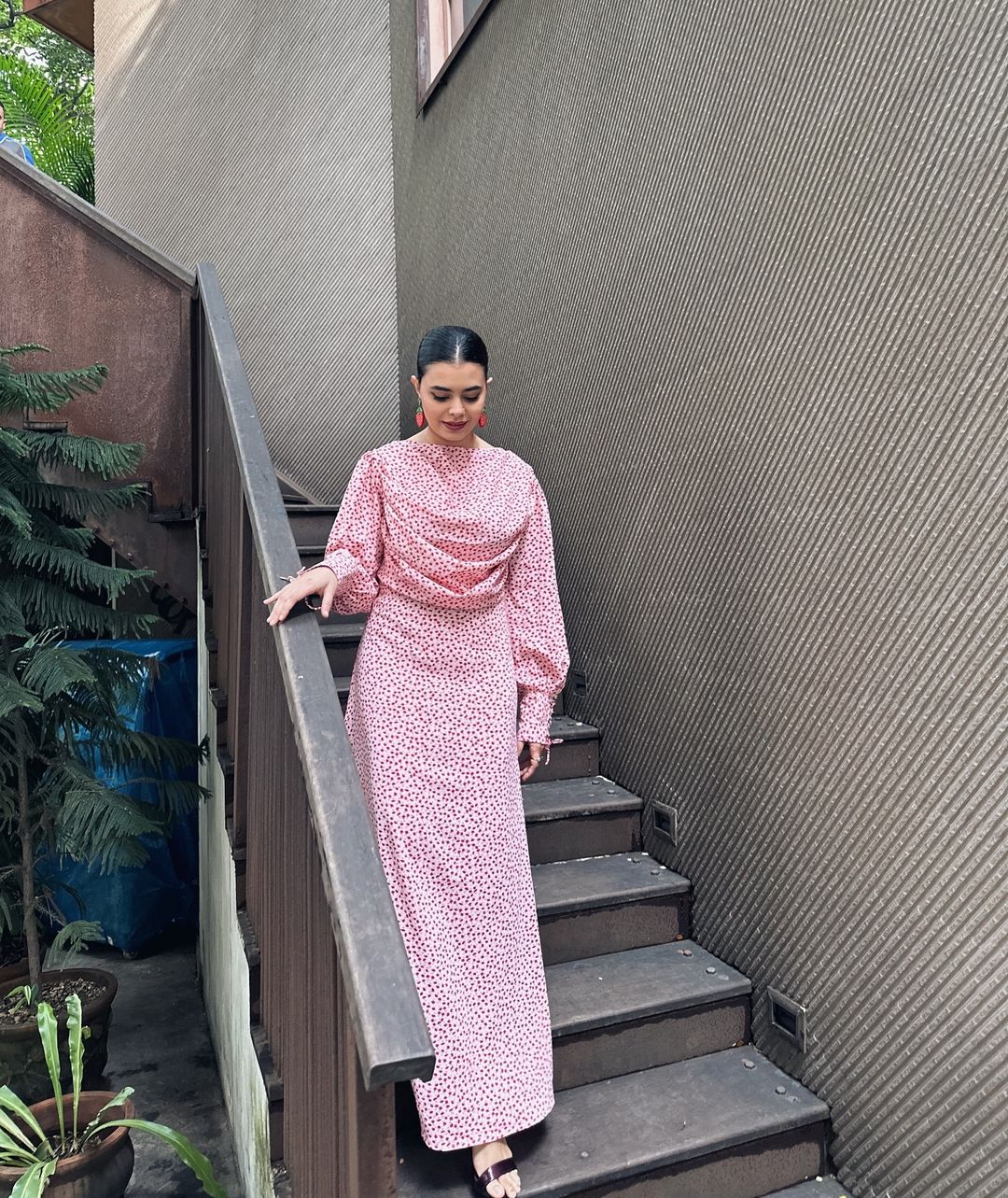 Elora floral printed pink maxi dress