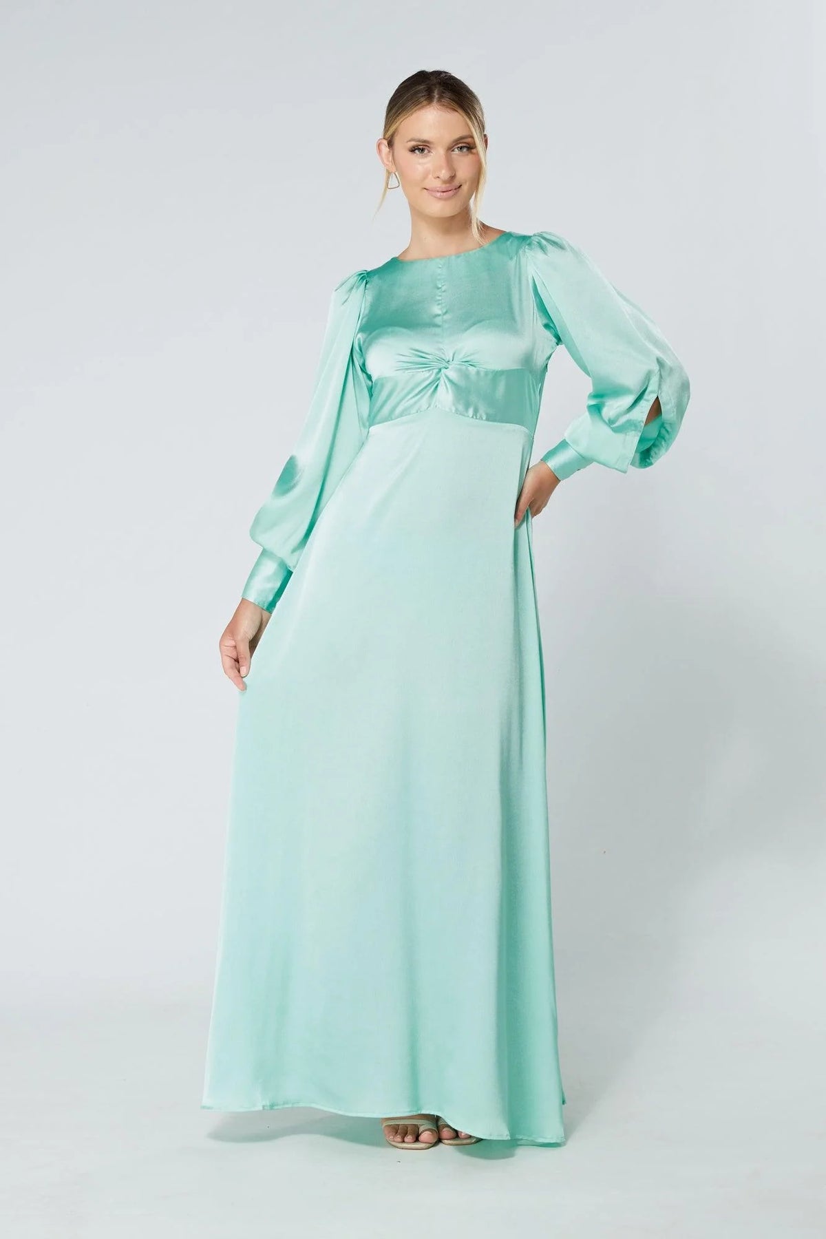 Lila Aqua Knotted Front Crepe Maxi Dress