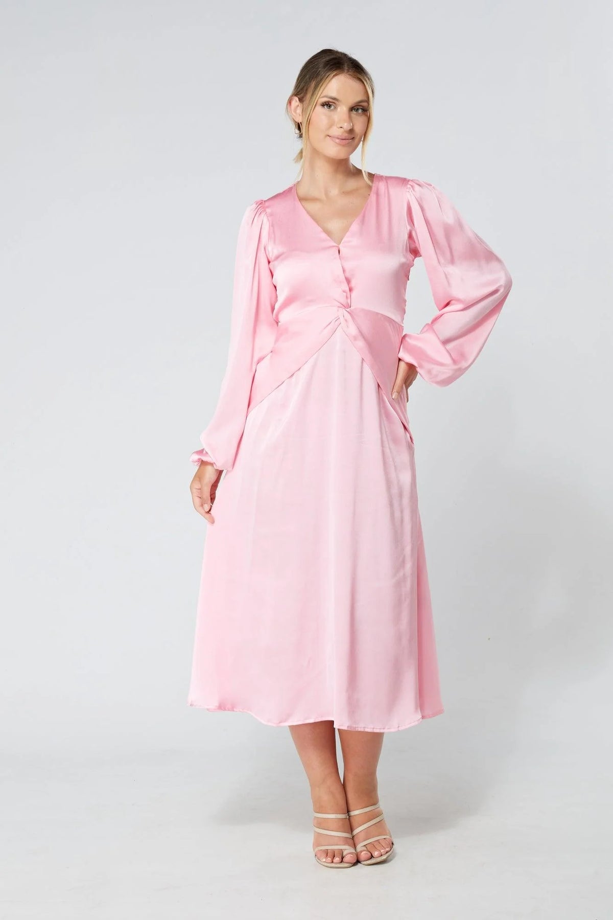 Calissa Light Pink Satin Midaxi Dress