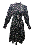 Eleanor Black Midi Dress With Belted Front