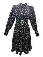 Eleanor Black Midi Dress With Belted Front