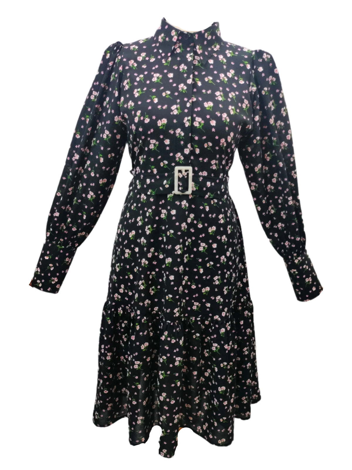 Eleanor Black Midi Dress With Belted Front