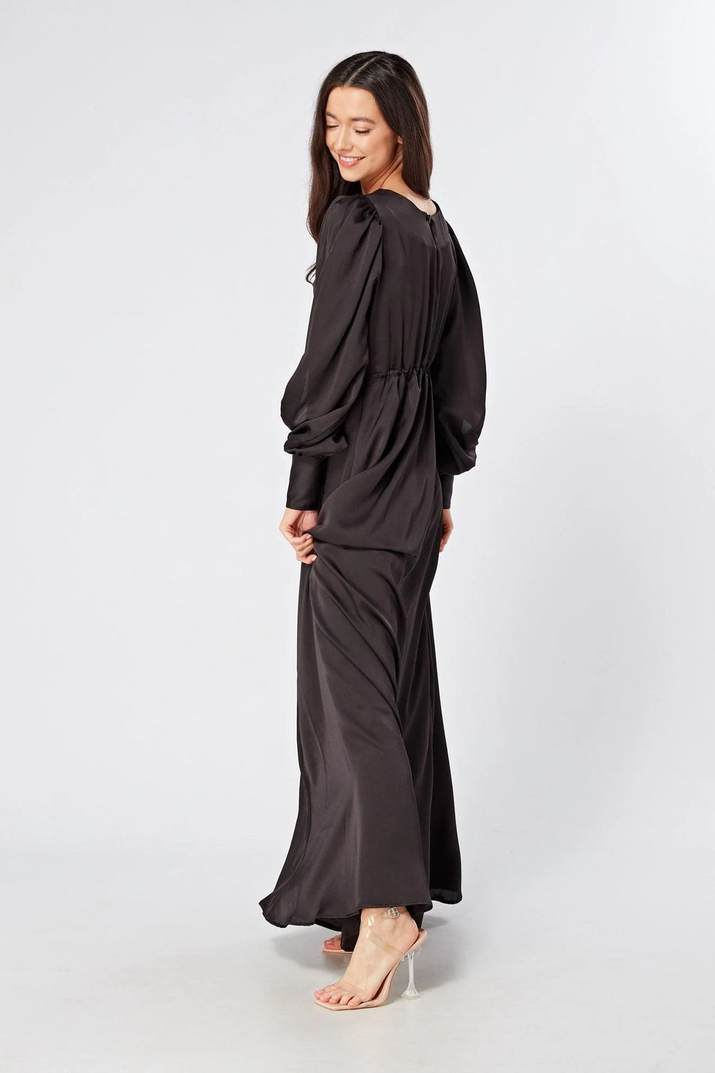 Lara Black Knotted Front Soft Crepe Maxi Dress