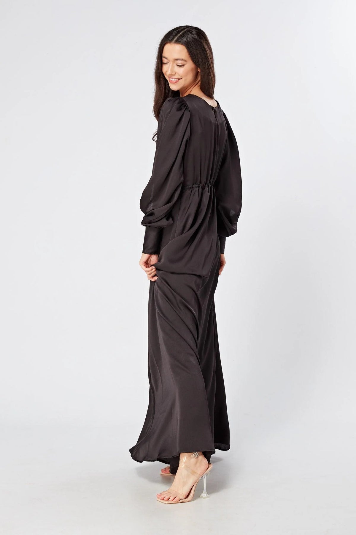 Lara Black Knotted Front Soft Crepe Maxi Dress