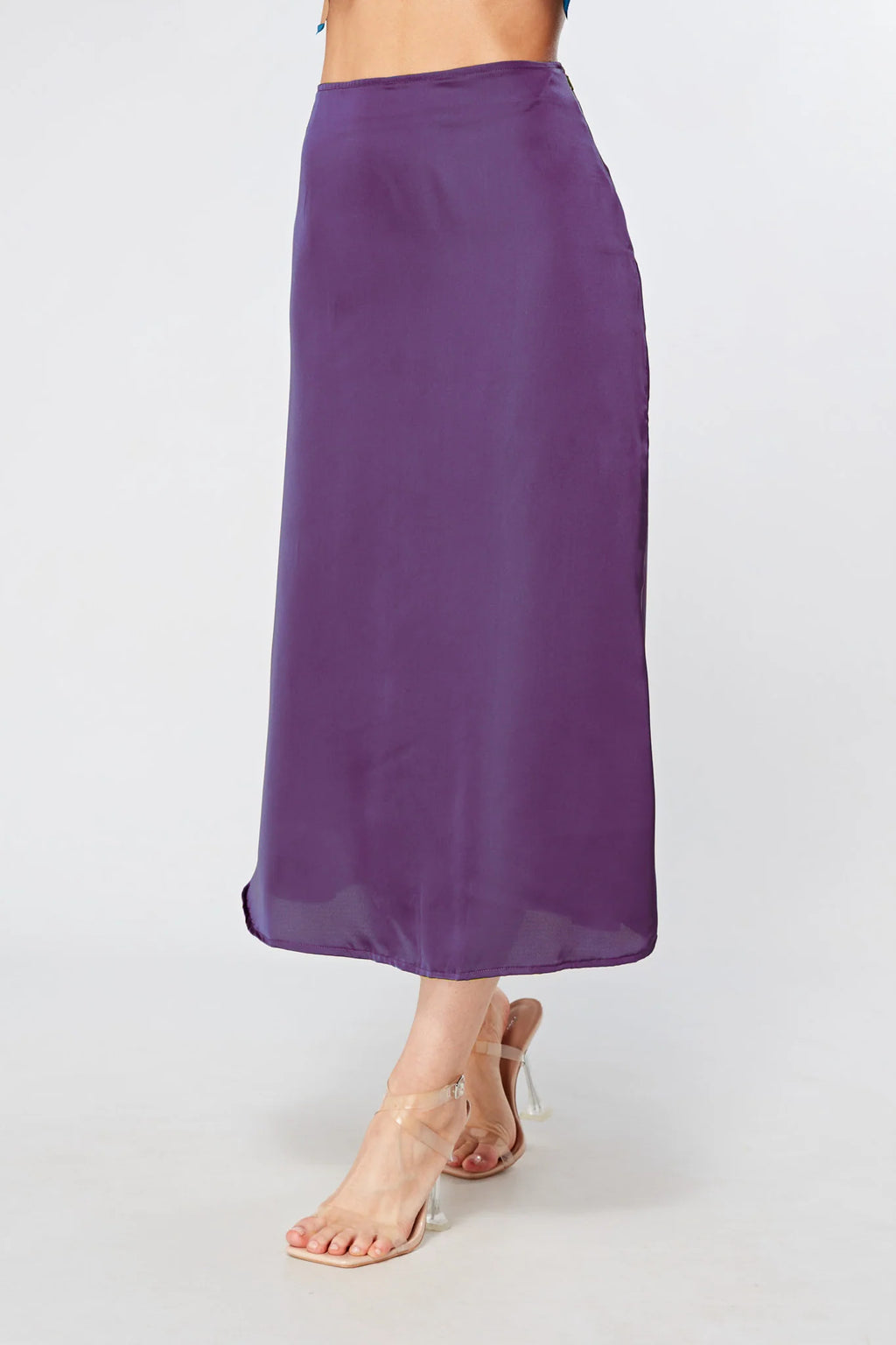Elisa Mauve Satin Midi Skirt