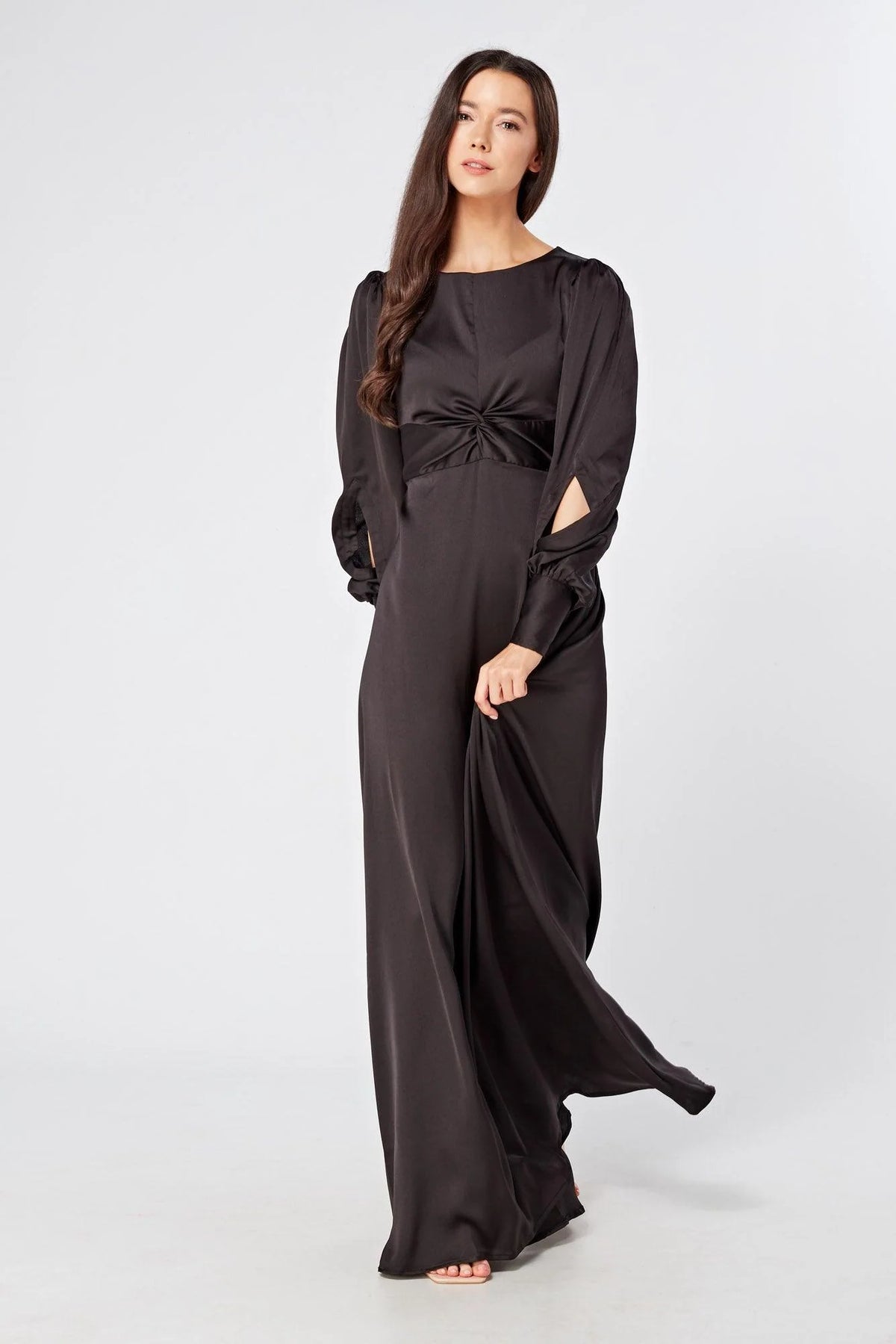 Lara Black Knotted Front Soft Crepe Maxi Dress