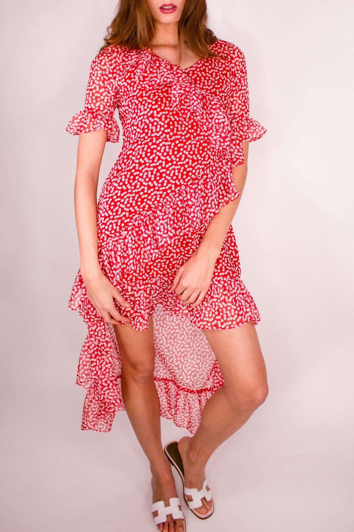 Dahlia Floral Red Midi Dress