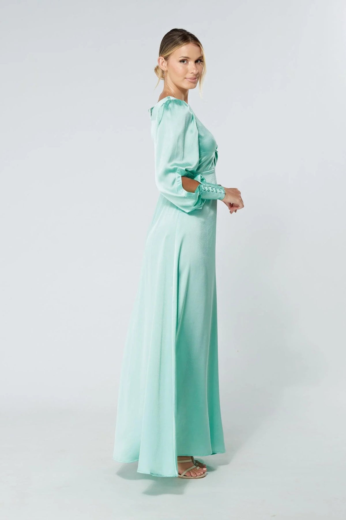Lila Aqua Knotted Front Crepe Maxi Dress
